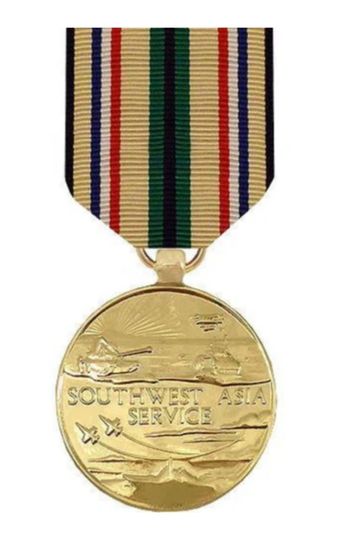Southwest Asia Service Medal awarded to U.S. military personnel who served in Operations Desert Shield and Desert Storm in the Southwest Asia theater - Super Thin Ribbons